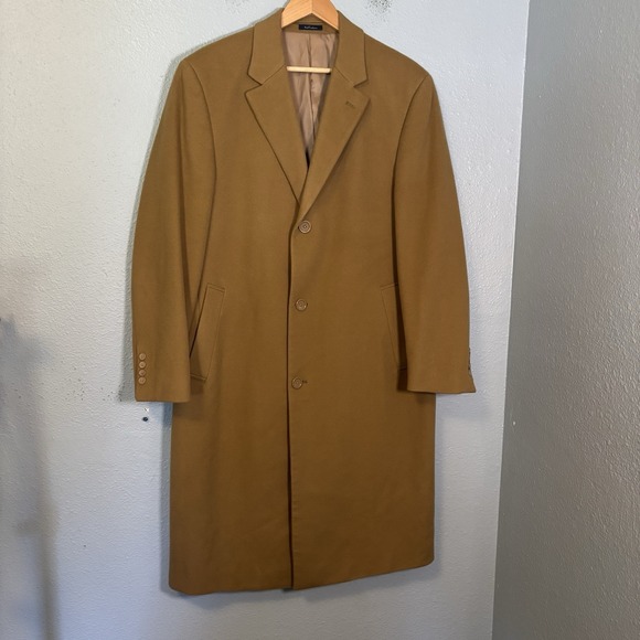 Turnbury Mens Wool Cashmere Blend Long Peacoat Tan Size 40 R Classic Preppy - Picture 1 of 11